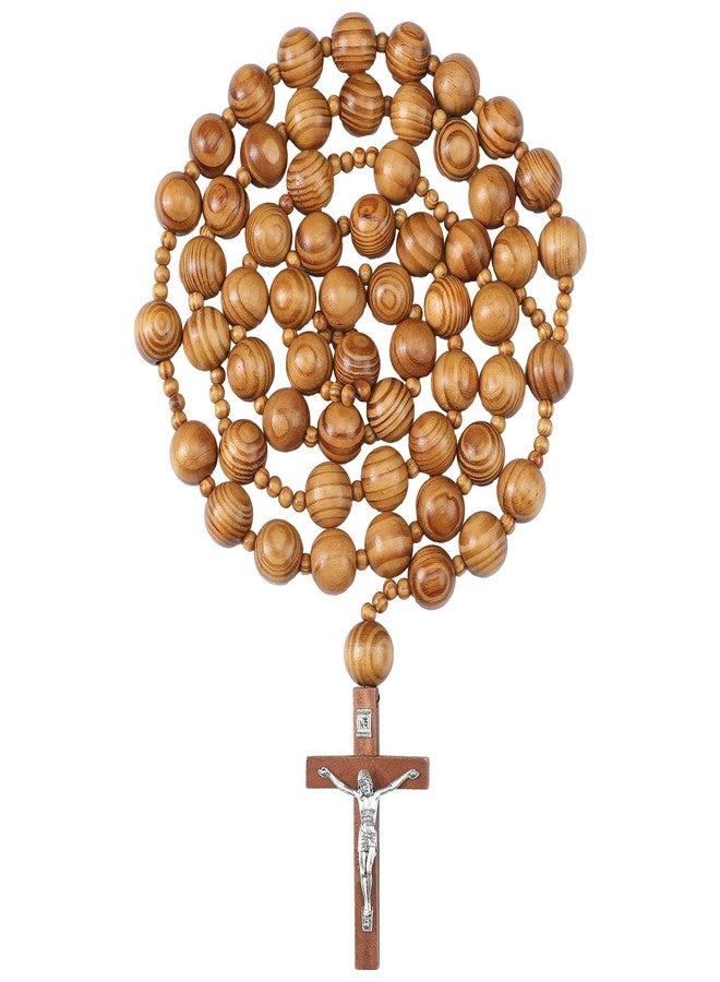 Quelay 42 Inches Catholic Holy Big Mix Beads Sanctified Rosary Handmade Natural Wood Chain Jesus Cross Large Wall Christian Rosary for Advent Prayer and Christmas Devotions - Image 1